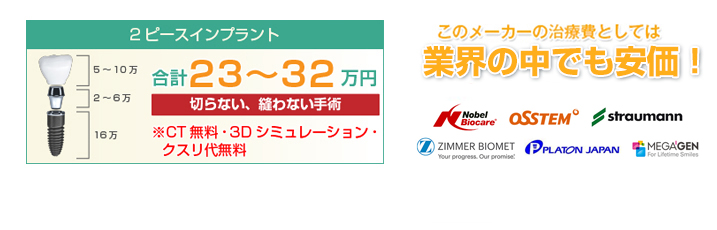 モニター価格につきインプラント治療20％OFF
